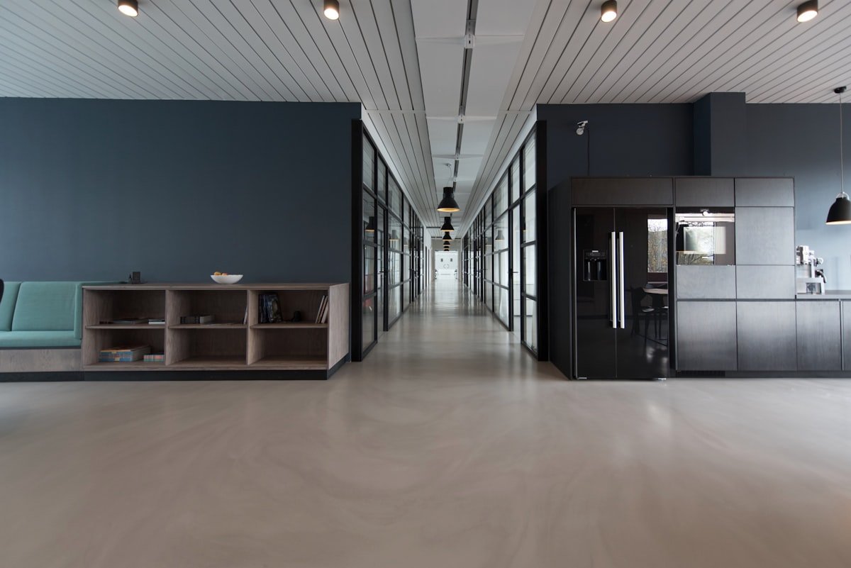 Quiet office interior with long linear structure
